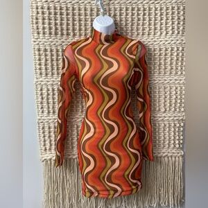 Princess Polly ORION LONG SLEEVE MINI DRESS ORANGE MULTI